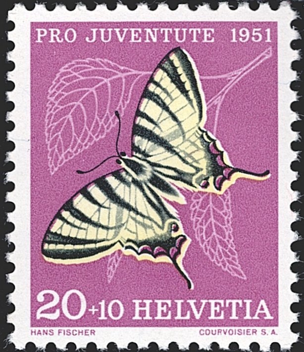 Schweiz, Abarten, Pro Juventute, Nr.140.4.02, Rasterfehler "Strich" im unteren rechten Blatt (F 5)