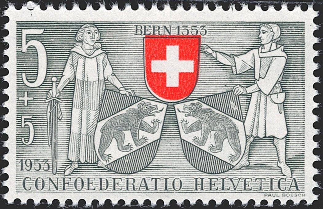 Schweiz, Abarten, Pro Patria, Nr.61.2.03a, Farbfleck am rechten Bär