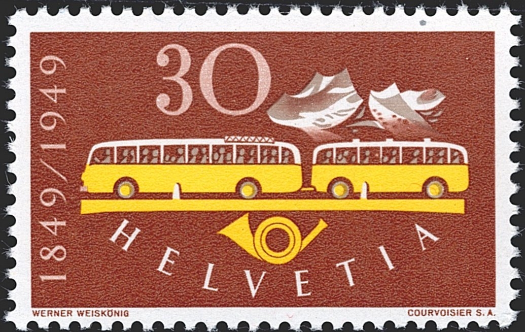 Schweiz, Abarten,Freimarken, Nr.293.4.02c, Rasterfehler "Strich" im 3.Fenster des Anhängers
