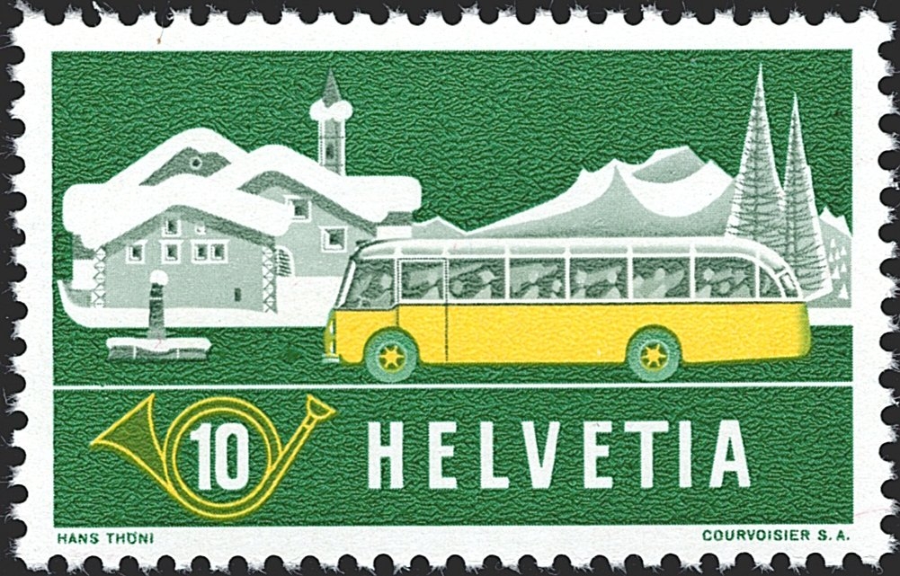 Schweiz, Abarten,Freimarken, Nr.314.3.02a, Retouche zwischen Brunnen und Postauto