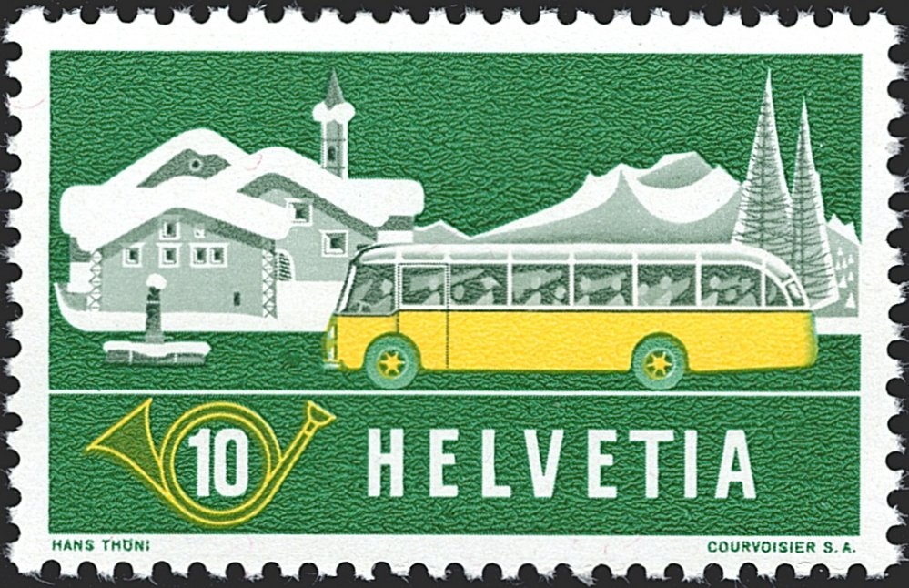 Schweiz, Abarten,Freimarken, Nr.314.3.02a, Retouche zwischen Brunnen und Postauto