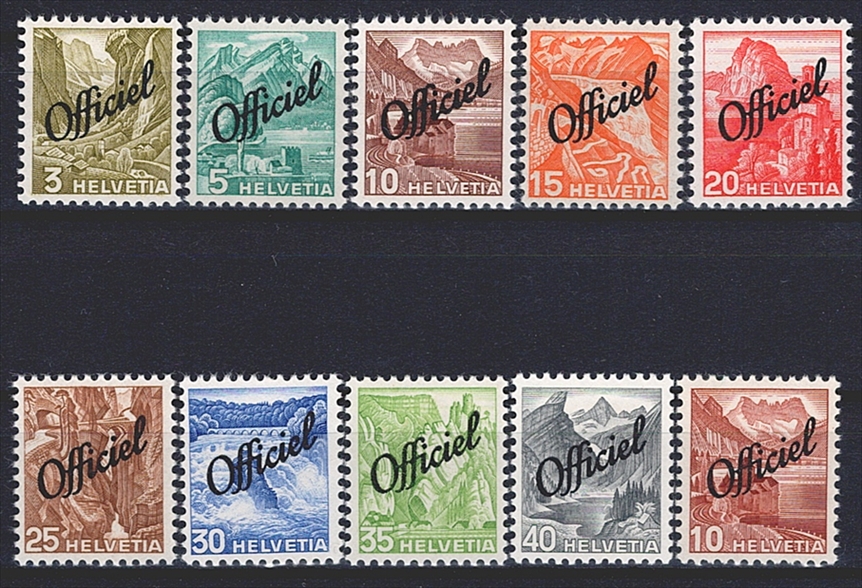 Schweiz, Dienst, Verwaltungsmarken, Nr.46-54/64, komplette Serie, 10 Werte
