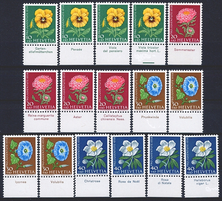 Schweiz, Pro Juventute, Nr.174-177, komplette Serie mit TABS unten (16 Werte)