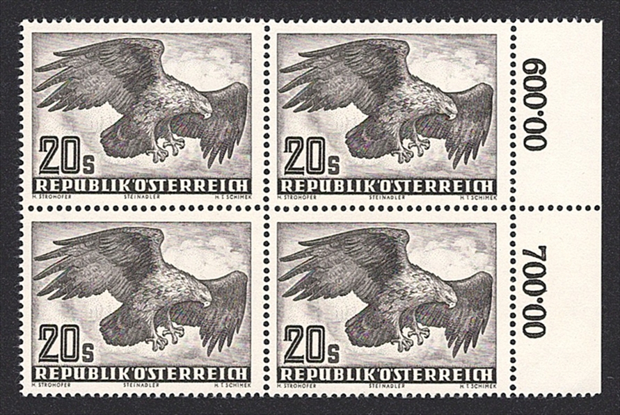 Österreich, Vögel, Nr.968z, 20S., Steinadler, im Viererblock, Bogenrand