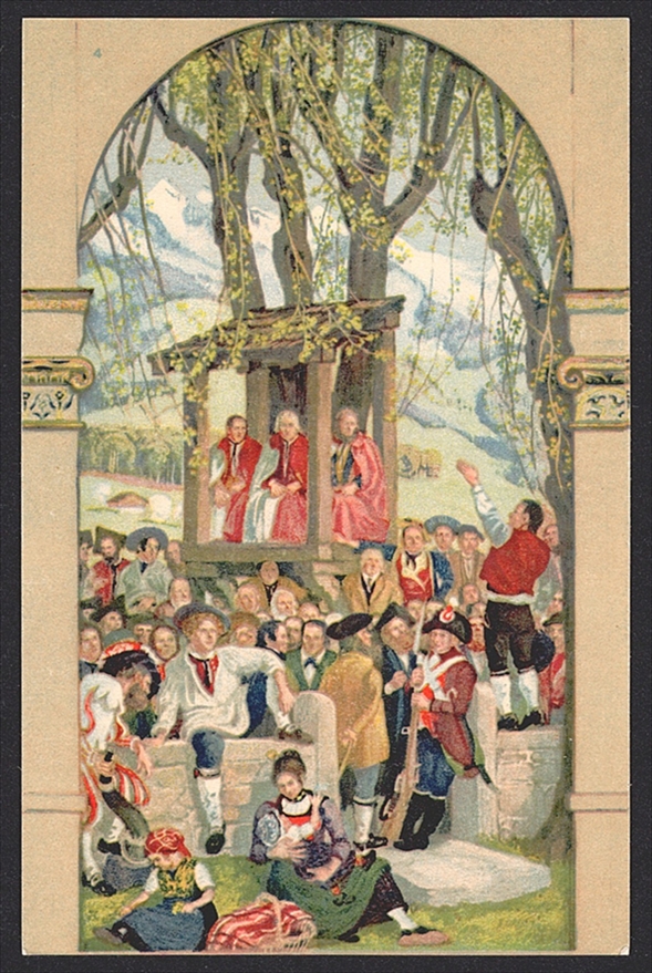 Schweiz, Bundesfeierkarten, 1918, Landsgemeinde, Nr.20-24, in Originalumschlag, inklusive Beschreibung – Bild 2