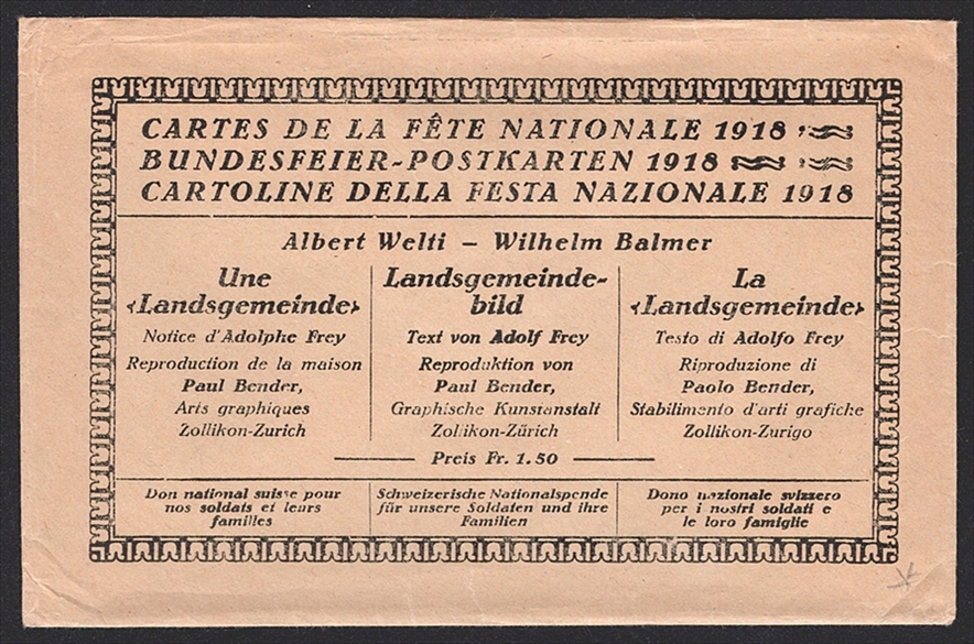 Schweiz, Bundesfeierkarten, 1918, Landsgemeinde, Nr.20-24, in Originalumschlag, inklusive Beschreibung