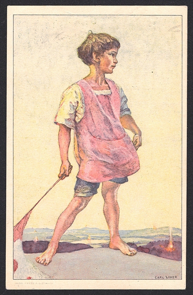 Schweiz, Bundesfeierkarten, 1927, Knabe mit Fahne, Nr.45, gestempelt 1.VIII BECKENRIED – Bild 2