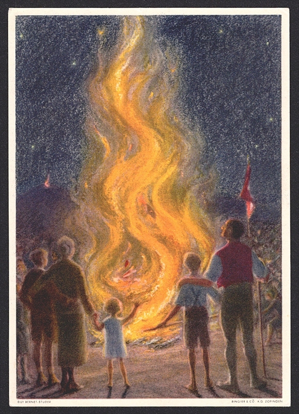 Schweiz, Bundesfeierkarten, 1934, Augustfeuer, Nr.60b, Bild "Gartenarbeit" – Bild 2