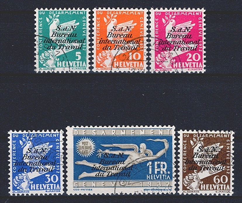 Schweiz, Dienstmarken, BIT, Nr.32-37, Abrüstungskonferenz, komplette Serie, Eckstempel