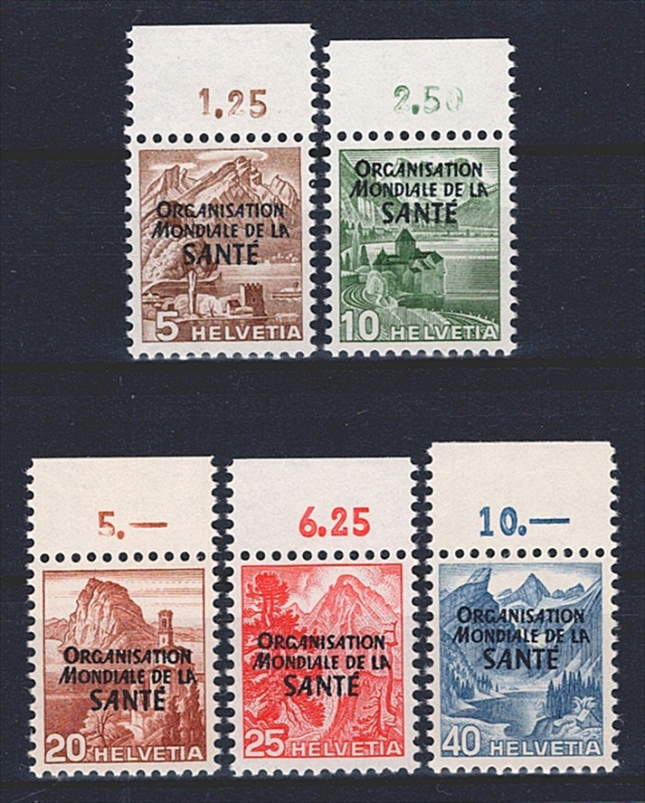 Schweiz, Dienstmarken, OMS, Nr.1-5, Landschaftsbilder, komplette Serie, mit oberem Bogenrand