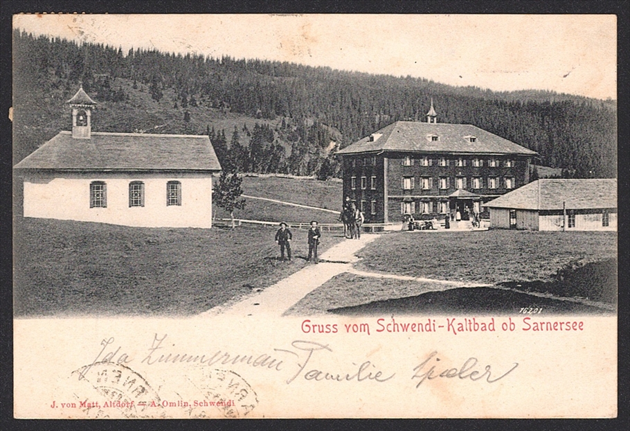 Schweiz, Stempel SARNEN/SCHWENDI-KALTBAD (OBWALDEN), auf Nr.65B, auf passender Ansichtskarte mit – Bild 2