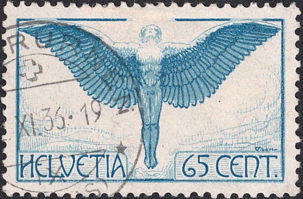 Schweiz, Flugpost, Nr.10, Ikarus, Eckstempel