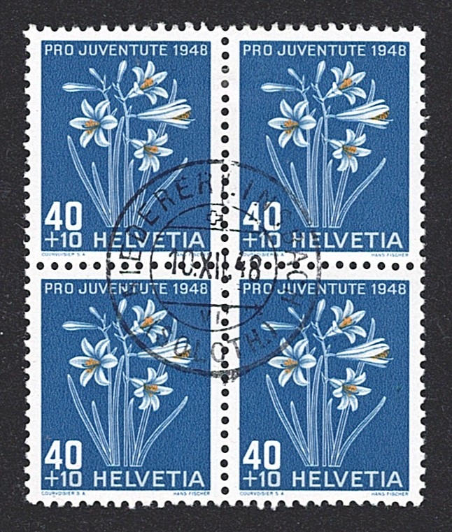 Schweiz, Pro Juventute, Nr.128, Paradieslilie, im Viererblock, NIEDERERLINSBACH