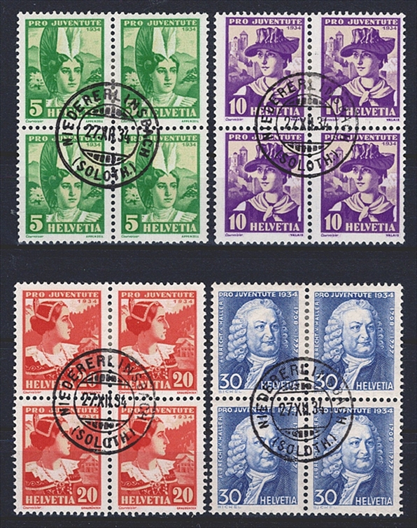 Schweiz, Pro Juventute, Nr.69-72, komplette im Viererblock, NIEDERERLINSBACH