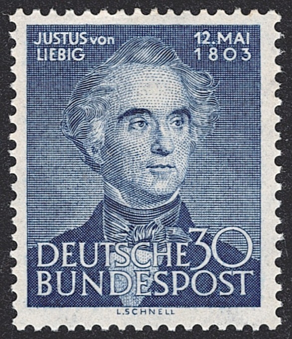 Deutschland, BRD, Nr.166, Justus Liebig, 1953, 30Pfg.blau