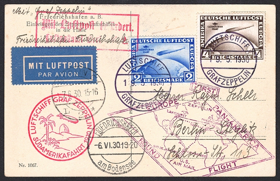 Deutschland, Zeppelin, Südamerikafahrt 1930, Bordpost, Zeppelin-Ansichtskarte