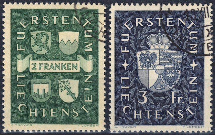Liechtenstein, Freimarken, Nr.147-148, Wappen, 1939, gestempelt