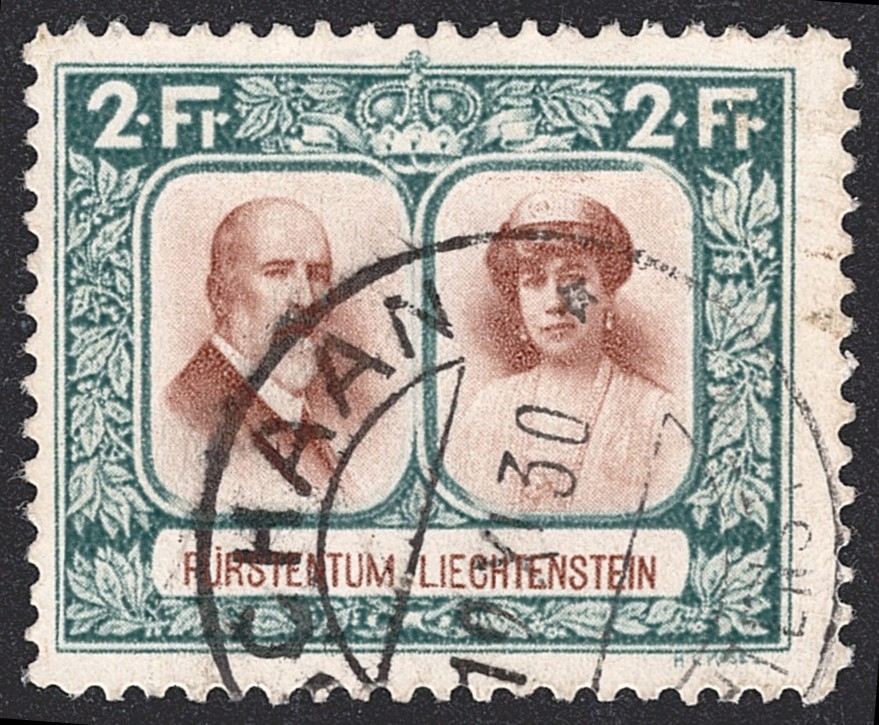 Liechtenstein, Freimarken, Nr.97A, 2Fr. Fürstenpaar, Zä. 11,5, gestempelt SCHAAN