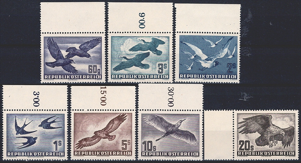 Österreich, Nr.984-987/955-56/968, Flugpost, Vögel, alle 7 Werte