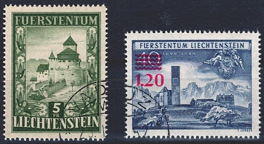 Liechtenstein 1952 Nr. 309 und 310 gestempelt Ersttag