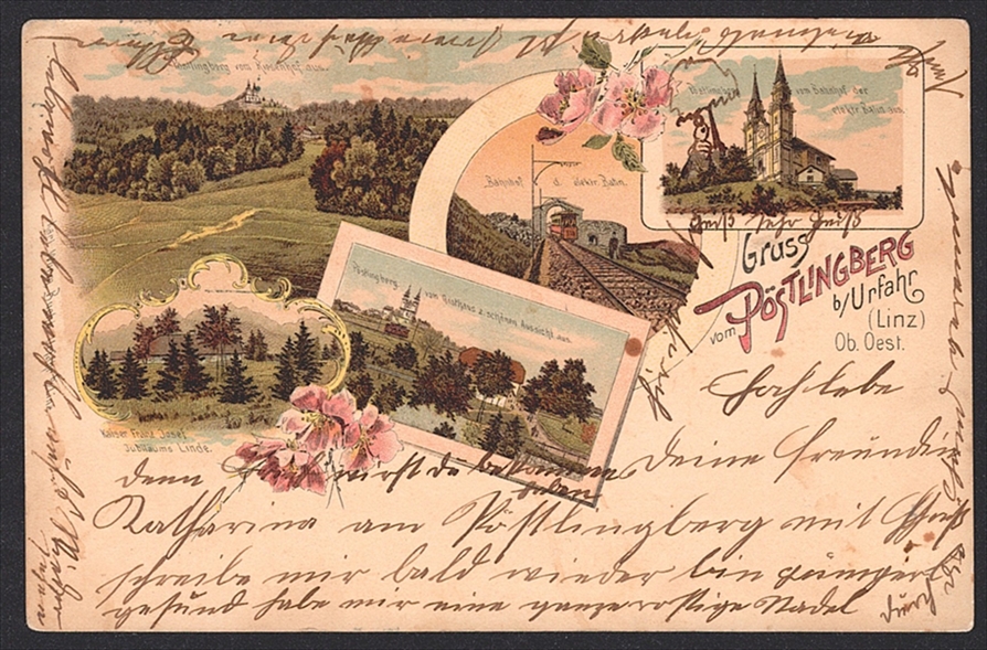 Lithographien, Lithographien, Österreich, Gruss vom PÖSTLINGBERG b. LINZ a.d. DONAU, 4 Bilder, 1898