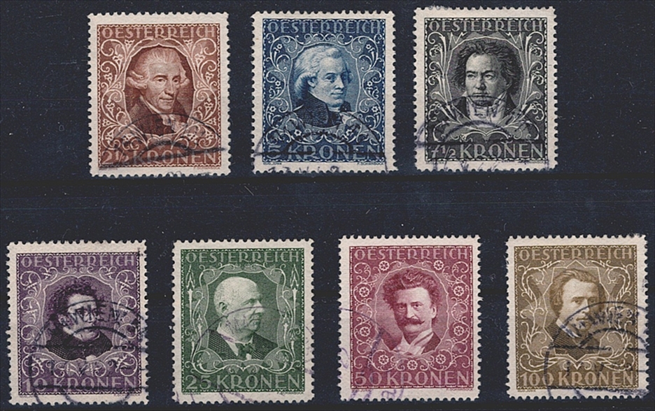 Österreich 1922 - Serie ANK Nr. 418/24 A "Österreichische Komponisten" - gestempelt