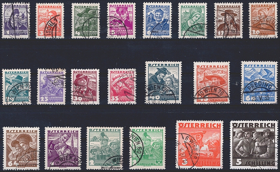 Österreich 1934/36 - Serie ANK Nr. 567/87 "Österreichische Volkstrachten" gestempelt