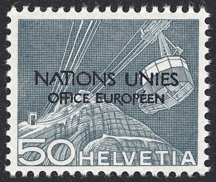 Schweiz, Dienstmarken, DVII, OFFICE EUROPEEN, Nr.9.Ab.3, 50Rp., defektes A in NATIONS