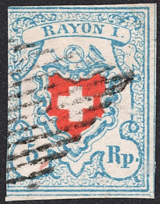 Schweiz, Rayon, Altschweiz - SBK Nr.17 II - Typ 16 - Druckstein A3-U - schwarze Raute - seltener Druckstein