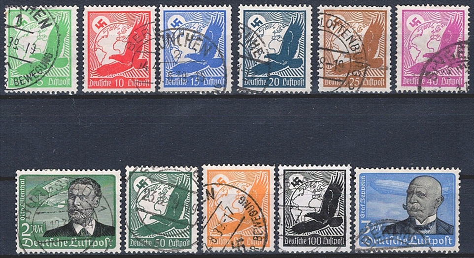 Deutschland, Deutsches Reich, Flugpost, 1934, Nr.529-539, komplette Serie, gestempelt