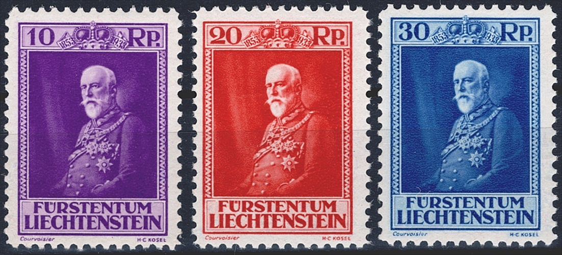 Liechtenstein 1933, Sondermarken, Nr.101-103, Fürst Franz l, komplette Serie