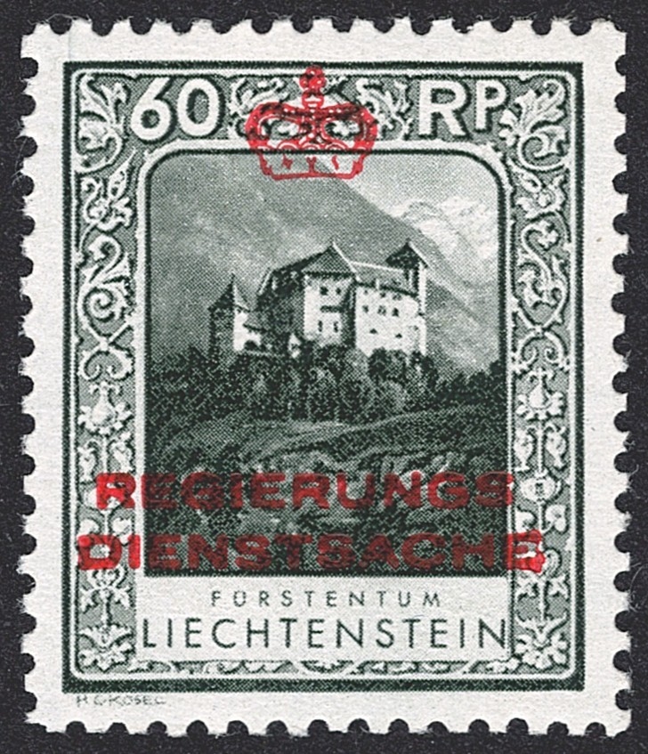 Liechtenstein Dienstmarken, 1932, Nr.7A, 60Rp., Gutenberg, Zä 10,5