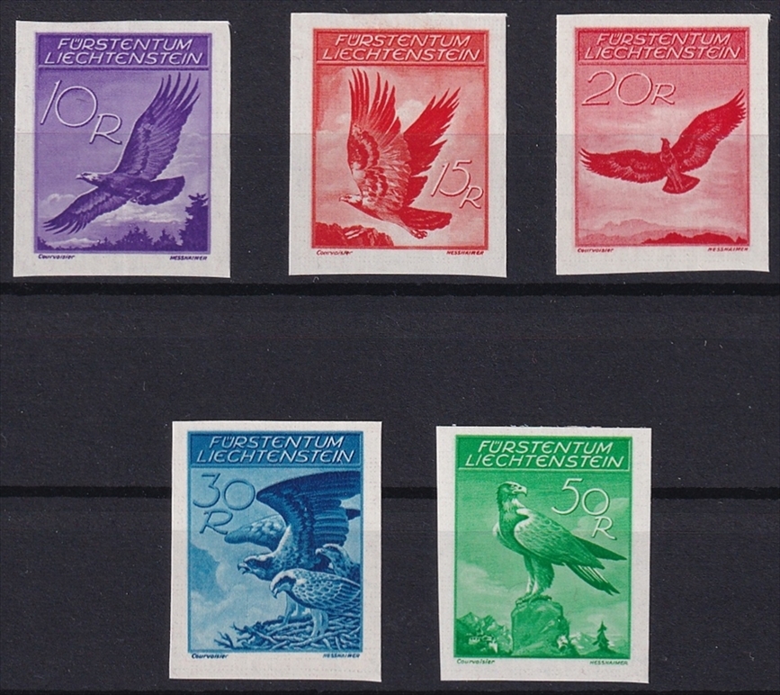 Liechtenstein Flugpost 1934 Serie Mi. Nr. 143 yU bis 147 yU ungezähnt postfrisch **