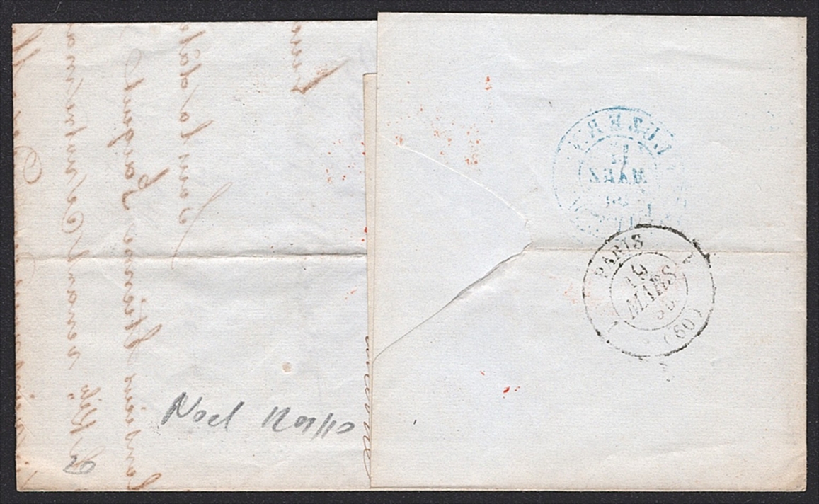 Schweiz, Abstempelungen, Postgeschichte, Faltbrief, LUZERN blau, SUISSE ST.LOUIS rot, nach Paris – Bild 2