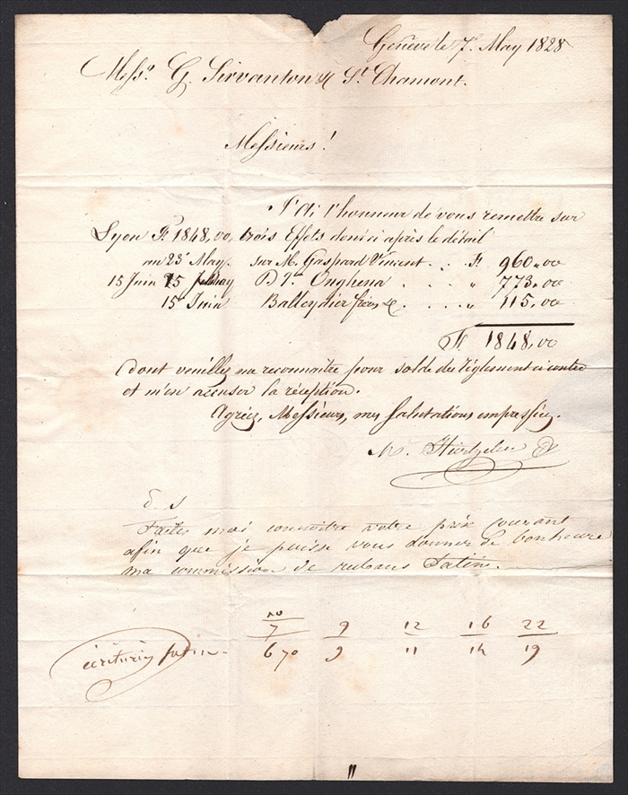 Schweiz, Abstempelungen, Postgeschichte, taxierter Faltbrief, GENEVE 8 Mai 1828, Wi.2623/SUISSE PAR FERNEY, nach St-Chamont – Bild 3