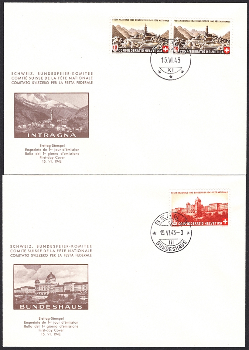 Schweiz, FDC, Pro Patria, 1943, Landschaftsbilder, Nr.20-21, unadressierter Komitee-FDC