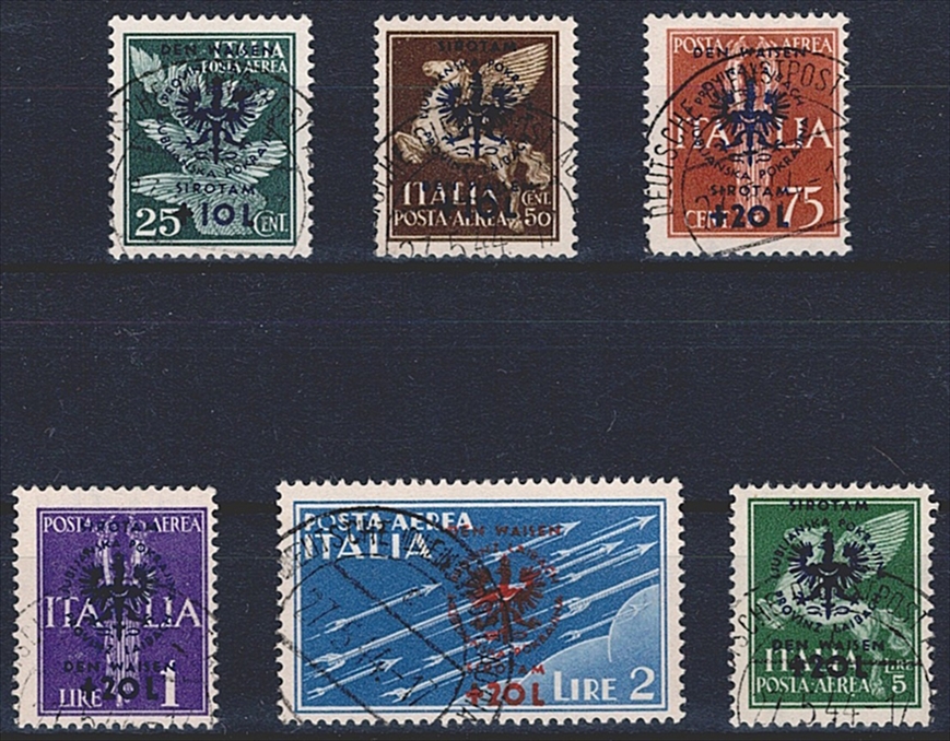 Italienische Flugpostmarken mit Aufdruck "Provinz Laibach" - Mi. Nr. 33 bis 38 gestempelt - FÄLSCHUNG
