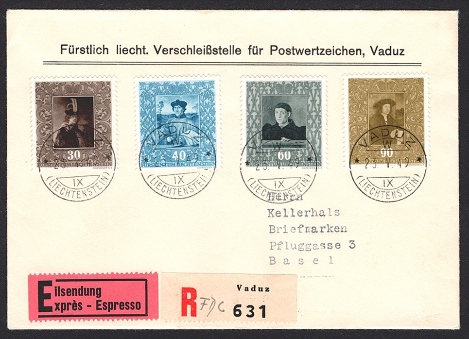 Liechtenstein , FDC, 1949, Gemälde, Nr.219-220+, R-Express-FDC