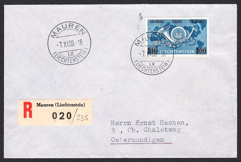 Liechtenstein , FDC, 1950, Aushilfsausgabe, Nr.235, R-FDC
