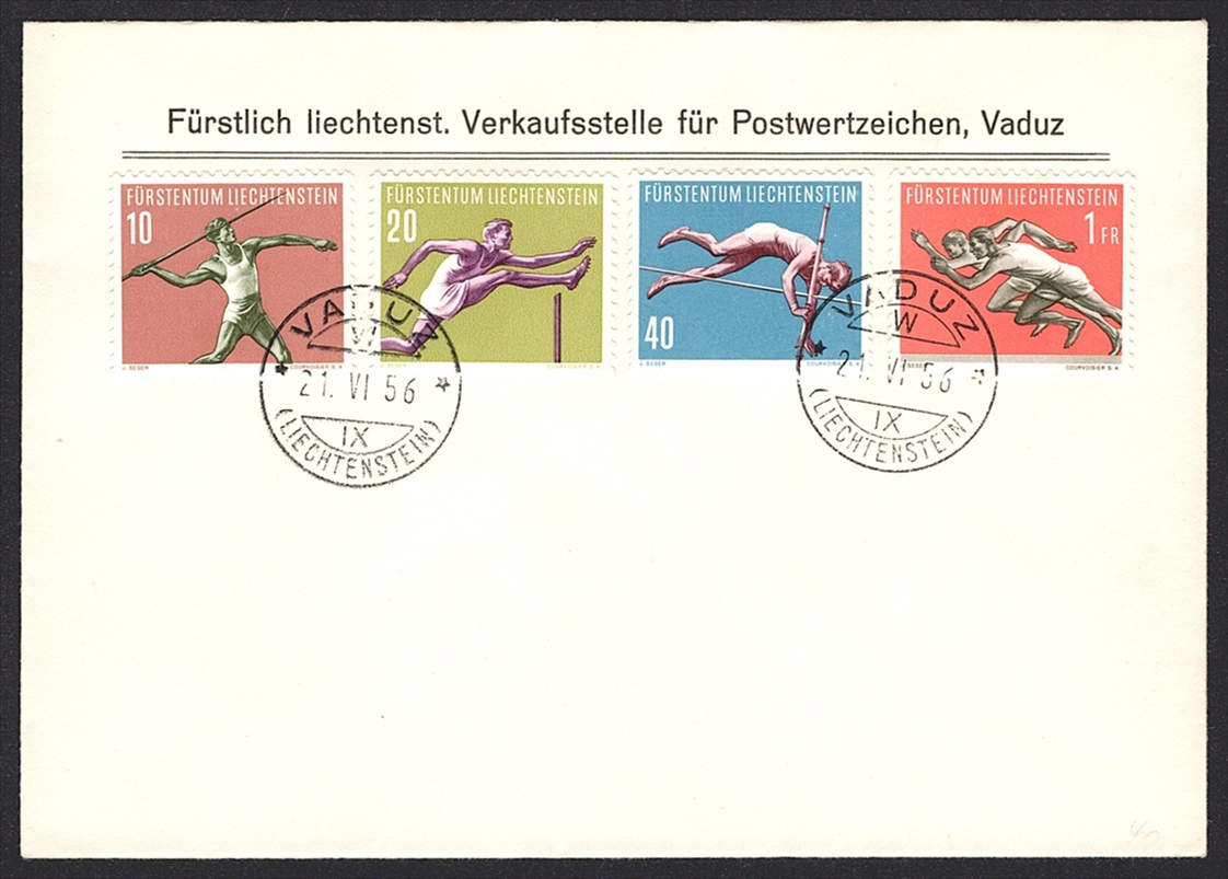 Liechtenstein , FDC, 1956, Sport, Nr.286-289, unadressiert