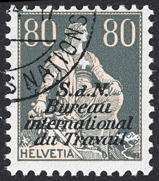 Schweiz, Ämter, BIT, Nr.10z, 80Rp.grau, geriffeltes Papier, Eckstempel
