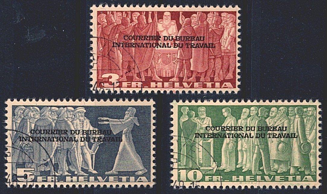 Schweiz, Ämter, BIT, Nr.81-83, Symblische Bilder, komplette Serie, Eckstempel