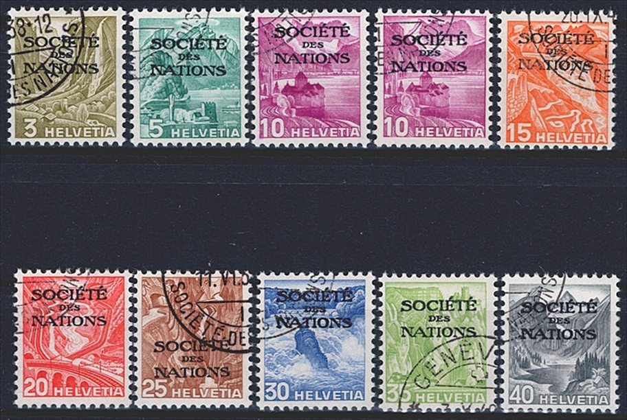 Schweiz, Ämter, SDN, Nr.47y-55y, Landschaftsbilder, glattes Papier, komplette Serie, Eckstempel