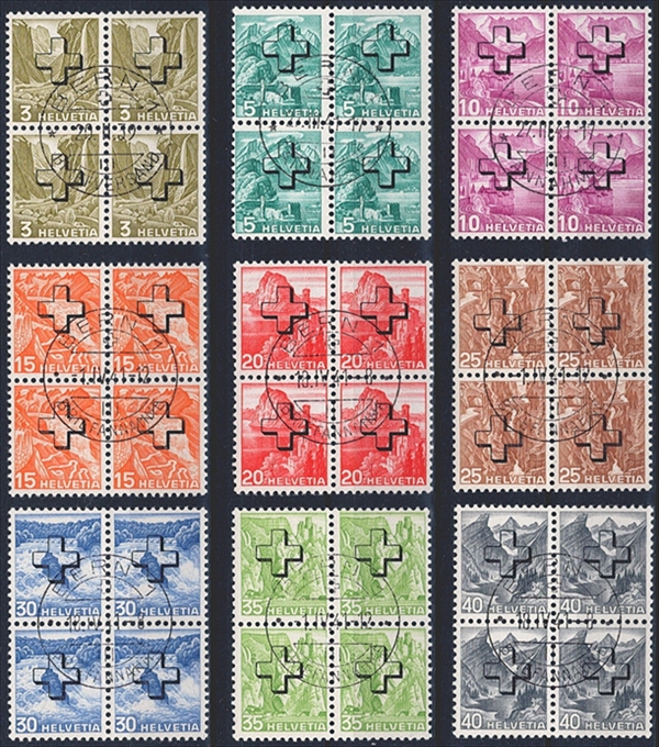 Schweiz, Dienstmarken, Verwaltungsmarken, (D l), Nr.28y-36y, glattes Papier, im Viererblock, BERN