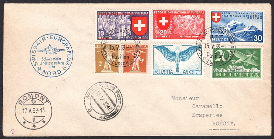 Schweiz, Flugpost, Sonderflüge, Swissair Europaflug Nord, SF 39.4, Zürich-Warschau, interessante Buntfrankatur