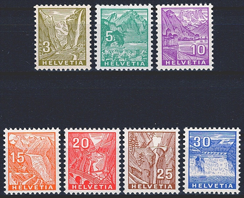 Schweiz, Freimarken, Landschaftsbilder, Buchdruck, Nr.194-200, komplette Serie