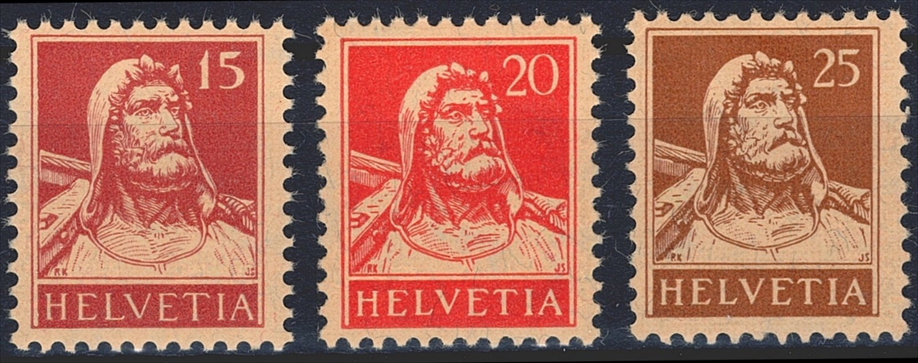 Schweiz, Freimarken, Tellbrustbild, Nr.173z-175z, geriffeltes Papier