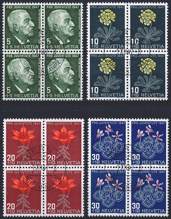 Schweiz, Pro Juventute, Nr.121-124, im Viererblock, ET-Stempel BERN