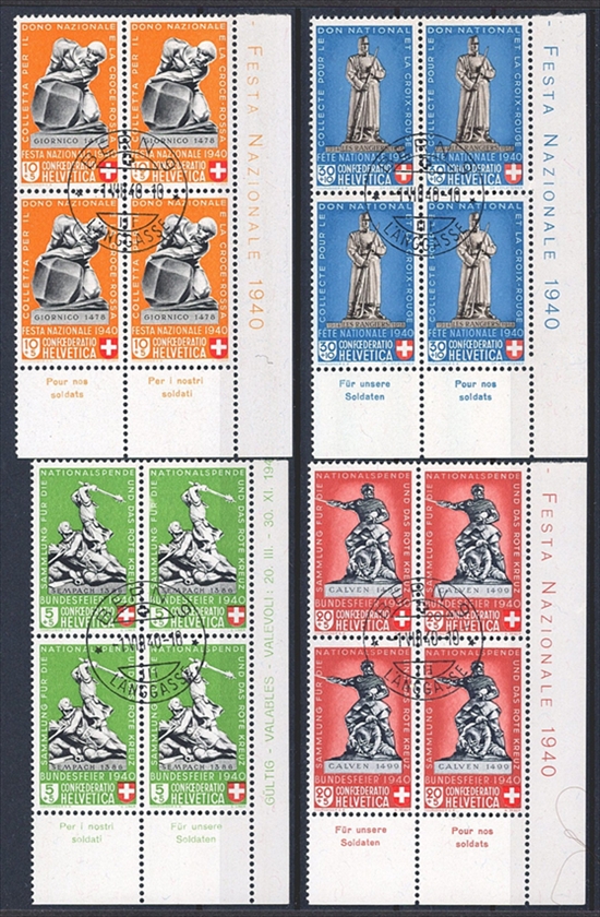 Schweiz, Pro Patria, Nr.3-6, im Viererblock, BERN 9