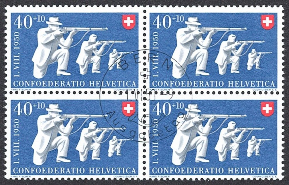 Schweiz, Pro Patria, Nr.46-50, im Viererblock, ET-Stempel BERN deutsch